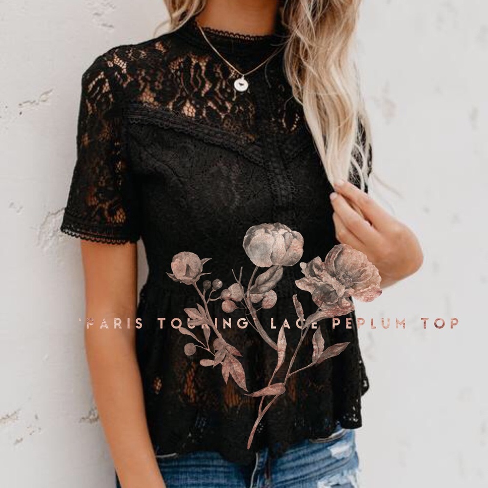 ‘Paris Touring’ Lace Peplum Top In Black